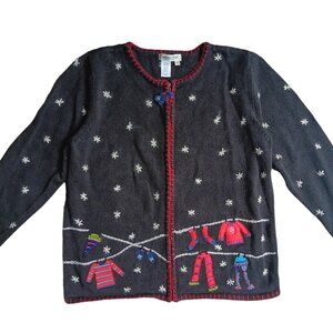 COLDWATER CREEK Christmas/Winter Zip-up Embroidered Sweater Cardigan